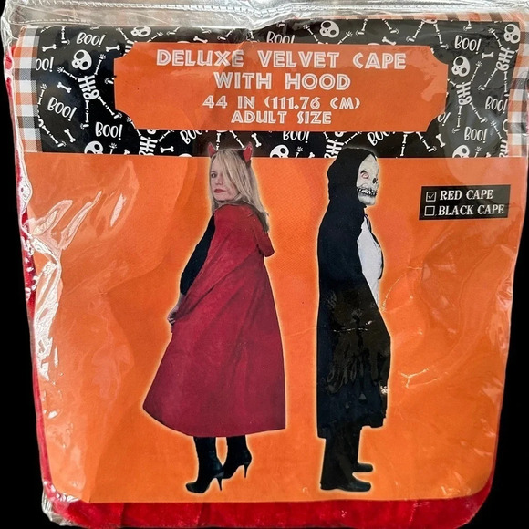 NWT Unisex Adult Red Velvet Cape Halloween Costume Devil Red Riding Hood New - Picture 1 of 4